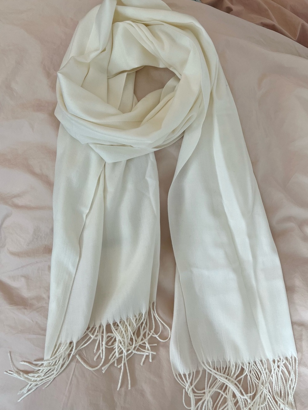 Elegant Cream Fringe Scarf Cashmere Blended